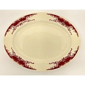 Vintage 1939 Homer Laughlin Morocco Platter 13.5" Red Maroon Scroll HLC1081-Read